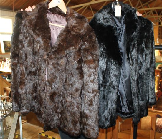 2 brown coney fur jackets